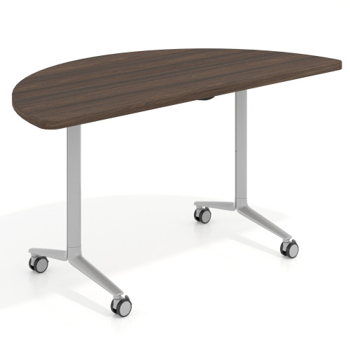 Mesa plegable pivot semicírculo estructura aluminio, canto 30cm - 150x75, MISTRAL