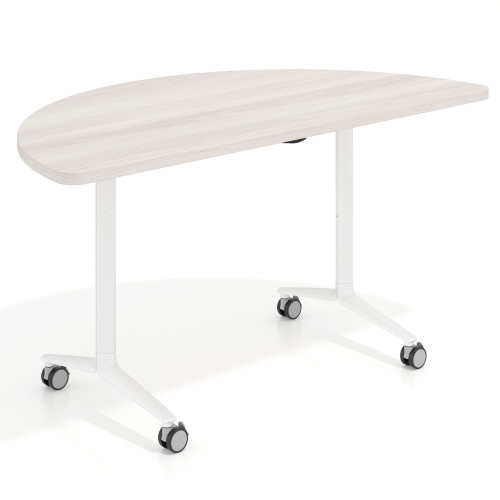Mesa plegable pivot semicírculo estructura blanco, canto 30cm - 150x75, CALIFORNIA