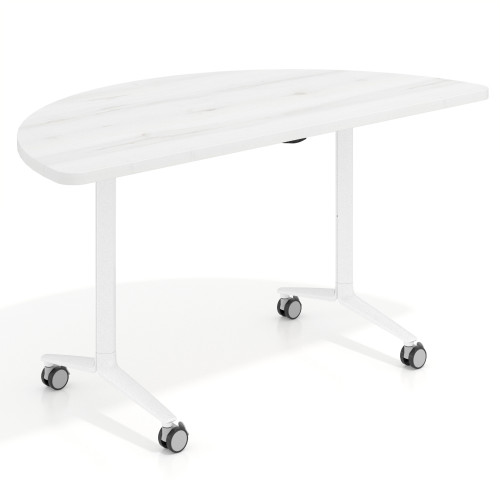 Mesa plegable pivot semicírculo estructura blanco, canto 30cm - 150x75, ALBO