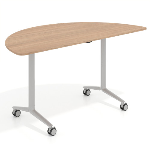 Mesa plegable pivot semicírculo estructura aluminio, canto 16cm - 150x75, SIROCO