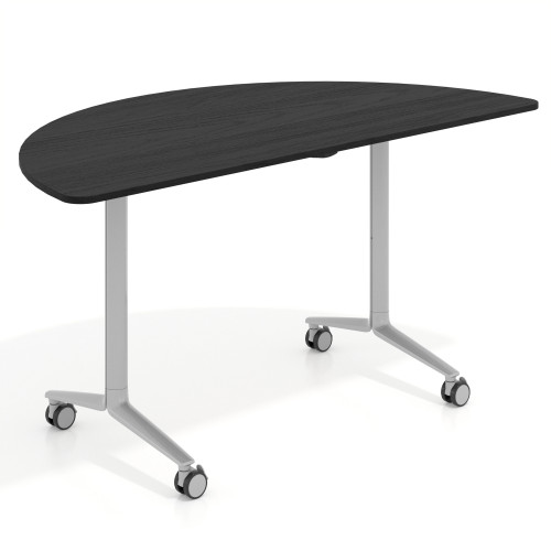 Mesa plegable pivot semicírculo estructura aluminio, canto 16cm - 150x75, BOCAMINA