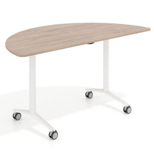 Mesa plegable pivot semicírculo estructura blanco, canto 16cm - 150x75