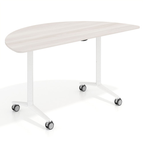 Mesa plegable pivot semicírculo estructura blanco, canto 16cm - 150x75, CALIFORNIA