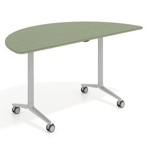 Mesa plegable pivot semicírculo estructura aluminio, canto 16cm - 150x75, RAYADO SAUCE