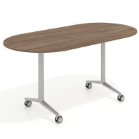 Mesa plegable pivot ovalada estructura aluminio, canto 16cm - NOCE SABI, 160X80