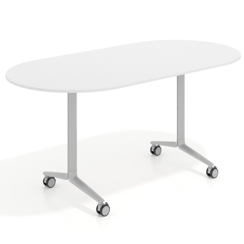 Mesa plegable pivot ovalada estructura aluminio, canto 16cm - BLANCO MATE, 160X80