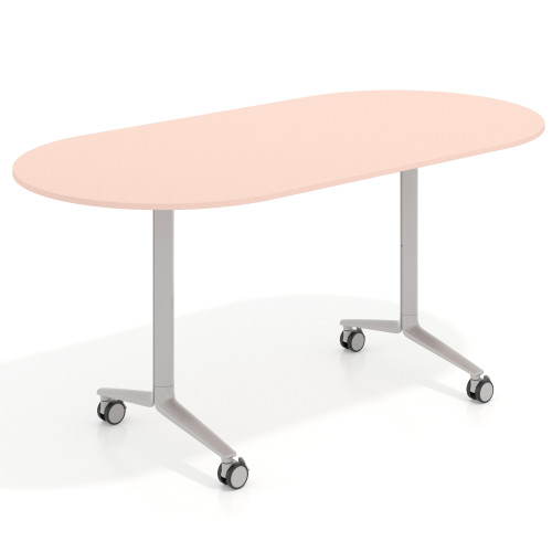 Mesa plegable pivot ovalada estructura aluminio, canto 16cm - ROSA NUBE, 160X80