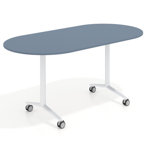 Mesa plegable pivot ovalada estructura blanco, canto 16cm - AZUL TALCO, 160X80