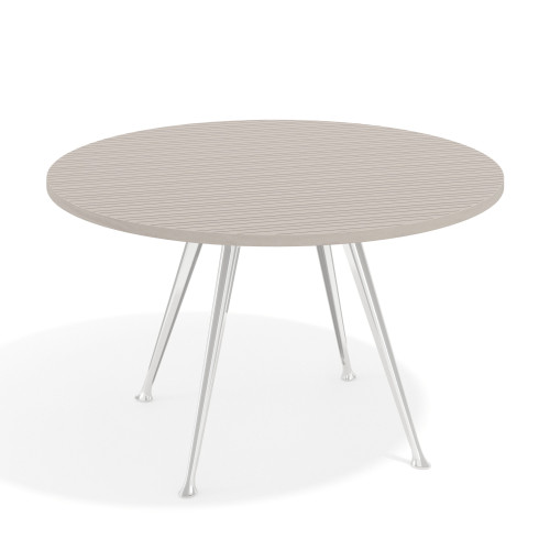 Mesa de juntas redonda, diametro 130, patas de aluminio, estructura cromada - RAYADO COCO, 130cm