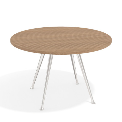 Mesa de juntas redonda, diametro 130, patas de aluminio, estructura cromada - RAYADO NATURAL, 130cm
