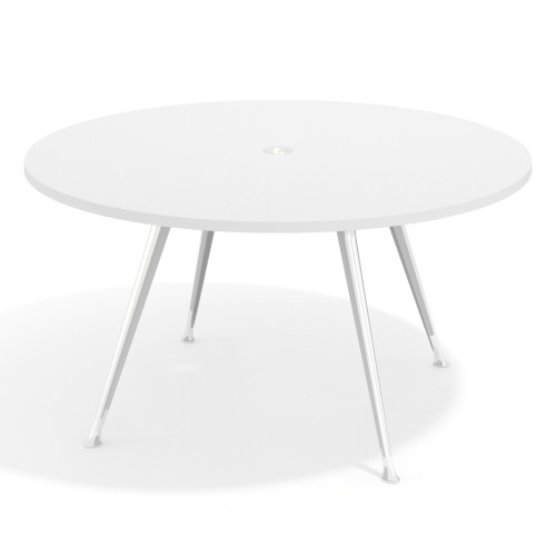 Mesa de juntas redonda, diametro 150, patas de aluminio, estructura cromada - BLANCO MATE, 150cm