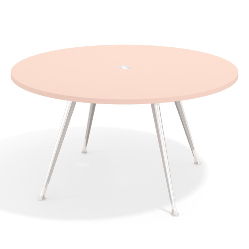 Mesa de juntas redonda, diametro 150, patas de aluminio, estructura cromada - ROSA NUBE, 150cm