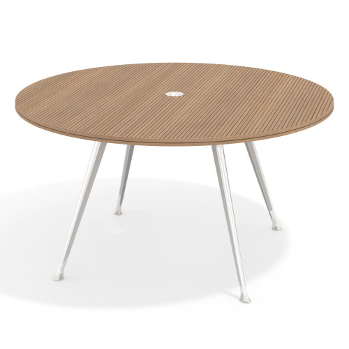 Mesa de juntas redonda, diametro 150, patas de aluminio, estructura cromada - RAYADO NATURAL, 150cm