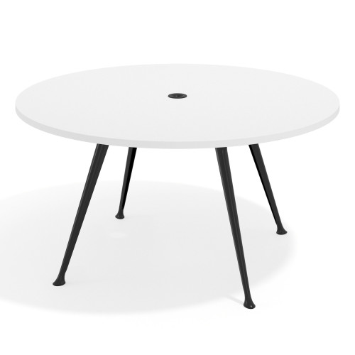 Mesa de juntas redonda, diametro 150, patas de aluminio, estructura negra - BLANCO MATE, 150cm