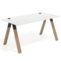 Mesa de oficina UvePro fondo 80cm, estructura negra con patas de madera - ALBO, 180x80