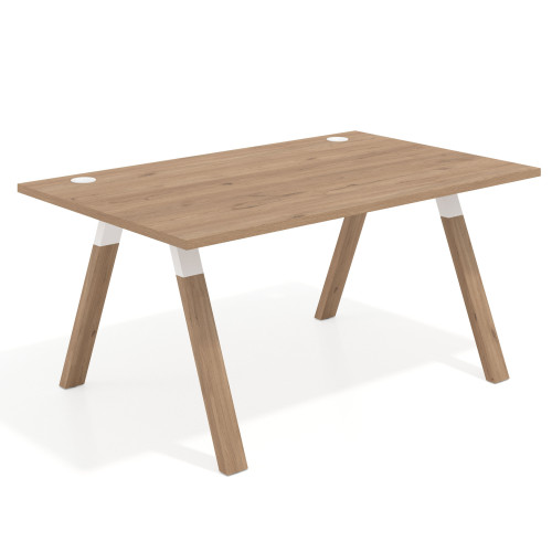Mesa oficina de diseño UvePro fondo 100cm, estructura blanca, patas de madera - 120x100
