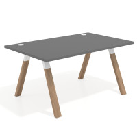 Mesa oficina de diseño UvePro fondo 100cm, estructura blanca, patas de madera - GRIS TORMENTA, 160x100