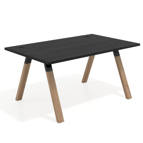 Mesa oficina de diseño UvePro fondo 100cm, estructura negra, patas de madera - 120x100
