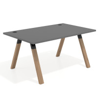 Mesa oficina de diseño UvePro fondo 100cm, estructura negra, patas de madera - GRIS TORMENTA, 160x100