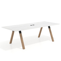 Mesa de reuniones rectangular UvePro fondo 100cm, estructura negra, patas de madera - ALBO, 240x100
