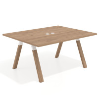 Mesa doble individual para coworking UvePro fondo 126 cm estructura blanca con patas de madera - NATURALE, 180x126