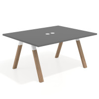 Mesa doble individual para coworking UvePro fondo 126 cm estructura blanca con patas de madera - GRIS TORMENTA, 160x126