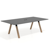 Mesa de reuniones rectangular UvePro fondo 126, patas interior, estructura negra/madera - GRIS TORMENTA, 240x126