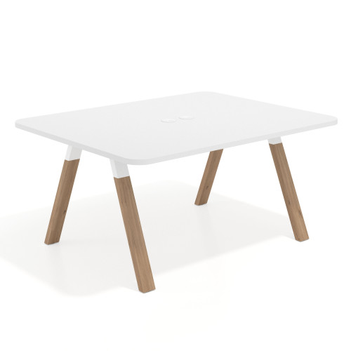 Mesa de oficina doble UvePro fondo 126, cantos redondeados, estructura blanca/madera - 120x126