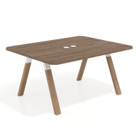 Mesa de oficina doble UvePro fondo 126, cantos redondeados, estructura blanca/madera - NOCE SABI, 180x126