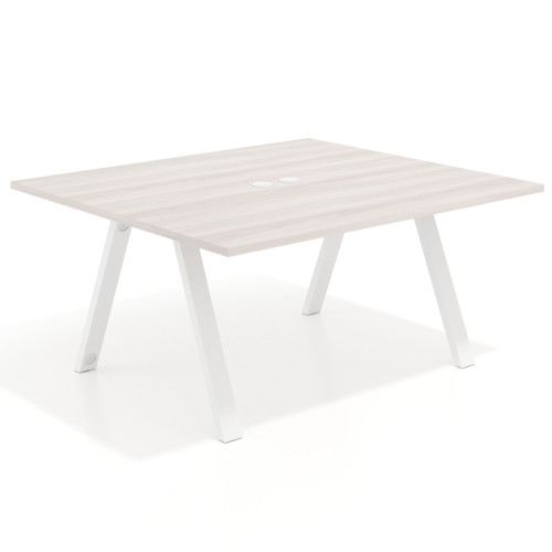 Mesa de oficina doble UvePro fondo 142, cantos rectos, estructura blanca - 120x142