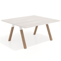 Mesa de oficina doble UvePro fondo 142, cantos rectos, estructura blanca/madera - CALIFORNIA, 120x142