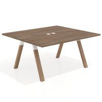 Mesa de oficina doble UvePro fondo 142, cantos rectos, estructura blanca/madera - NOCE SABI, 160x142
