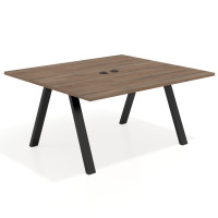 Mesa de oficina doble UvePro fondo 142, cantos rectos, estructura negra - NOCE SABI, 120x142