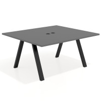 Mesa de oficina doble UvePro fondo 142, cantos rectos, estructura negra - GRIS TORMENTA, 160x142