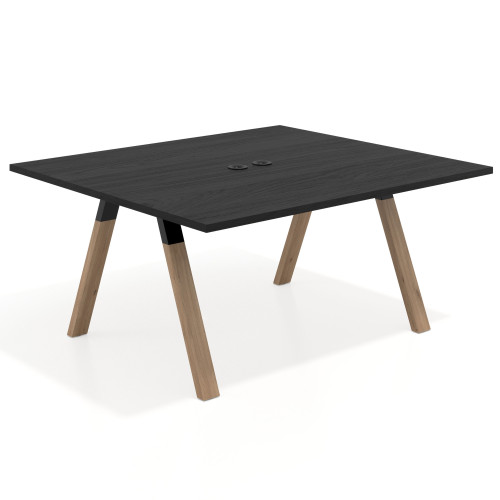 Mesa de oficina doble UvePro fondo 142, cantos rectos, estructura negra/madera - 120x142