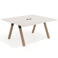 Mesa de oficina doble UvePro fondo 142, cantos rectos, estructura negra/madera - CALIFORNIA, 120x142