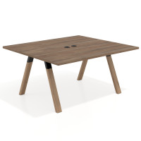 Mesa de oficina doble UvePro fondo 142, cantos rectos, estructura negra/madera - NOCE SABI, 160x142