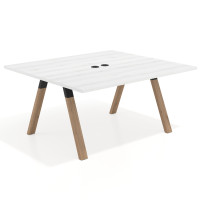 Mesa de oficina doble UvePro fondo 142, cantos rectos, estructura negra/madera - ALBO, 160x142