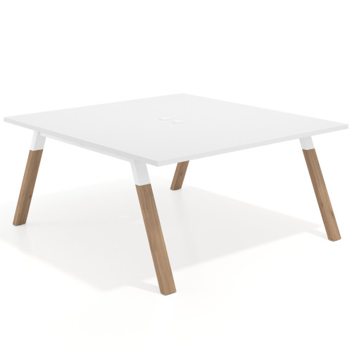 Mesa de oficina doble UvePro fondo 166, cantos rectos, estructura blanca/madera - 120x166