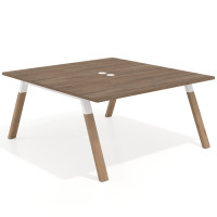 Mesa de oficina doble UvePro fondo 166, cantos rectos, estructura blanca/madera - NOCE SABI, 160x166