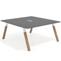 Mesa de oficina doble UvePro fondo 166, cantos rectos, estructura blanca/madera - GRIS TORMENTA, 160x166