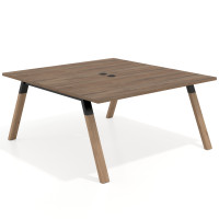 Mesa de oficina doble UvePro fondo 166, cantos rectos, estructura negra/madera - NOCE SABI, 160x166