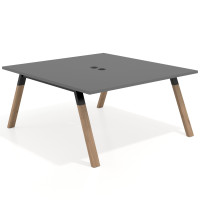 Mesa de oficina doble UvePro fondo 166, cantos rectos, estructura negra/madera - GRIS TORMENTA, 160x166