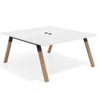 Mesa de oficina doble UvePro fondo 166, cantos rectos, estructura negra/madera - ALBO, 160x166