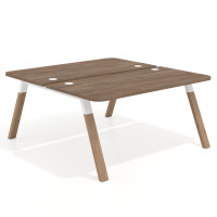 Mesa multipuesto UvePro Bench fondo 166 cm, sobre curvo, estructura blanca/madera - NOCE SABI, 180X166