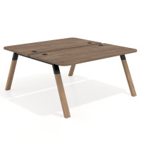 Mesa multipuesto UvePro Bench fondo 166 cm, sobre curvo, estructura negra/madera - NOCE SABI, 180X166