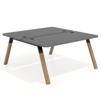 Mesa multipuesto UvePro Bench fondo 166 cm, sobre curvo, estructura negra/madera - GRIS TORMENTA, 180X166