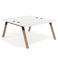 Mesa multipuesto UvePro Bench fondo 166 cm, sobre curvo, estructura negra/madera - ALBO, 180X166