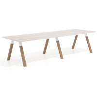 Mesa de oficina progresiva UvePro doble, fondo 100cm, estructura blanca, patas de madera - CALIFORNIA, 240x100