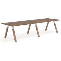Mesa de oficina progresiva UvePro doble, fondo 100cm, estructura blanca, patas de madera - NOCE SABI, 360x100